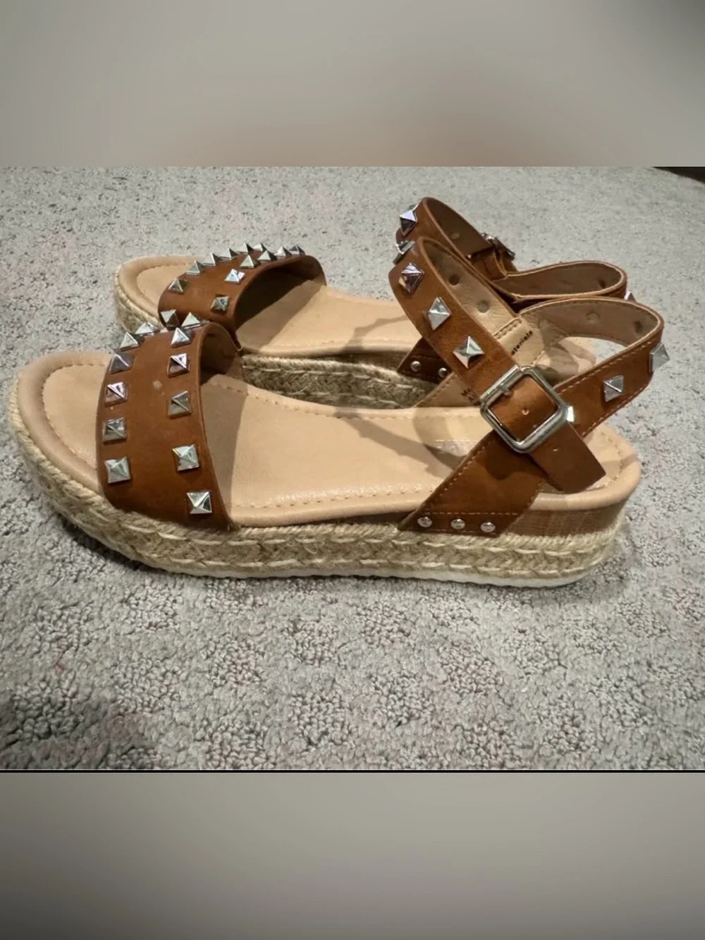 Studded Brown Espadrille Sandal - Women